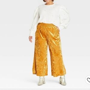 A New Day Mid-Rise Wide Leg Ankle Crushed Velvet Pull-On Pants